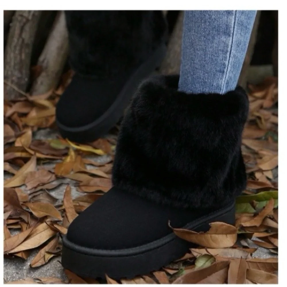 🌸SS6 - Women's Black Fur-Lined Boots🖤